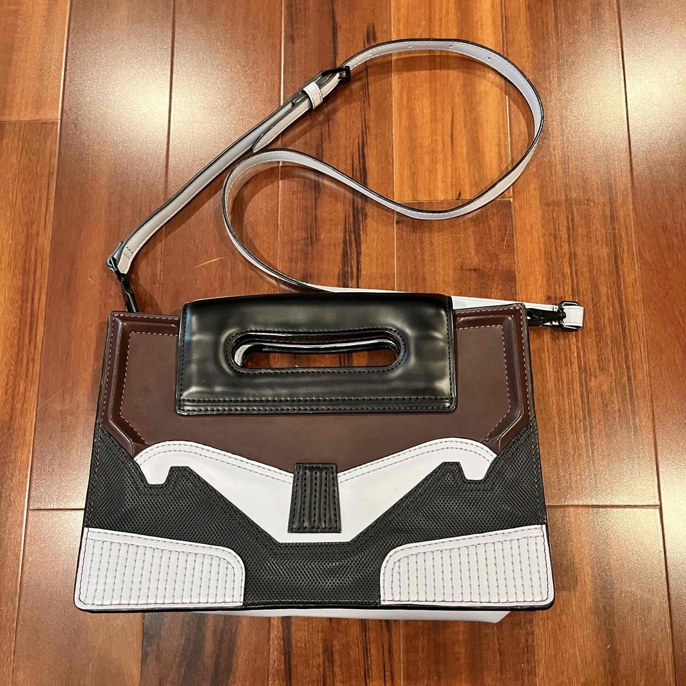 Charles & Keith Multicolor Leather Nylon Shoulder Bag Adjustable Strap‎ Medium
